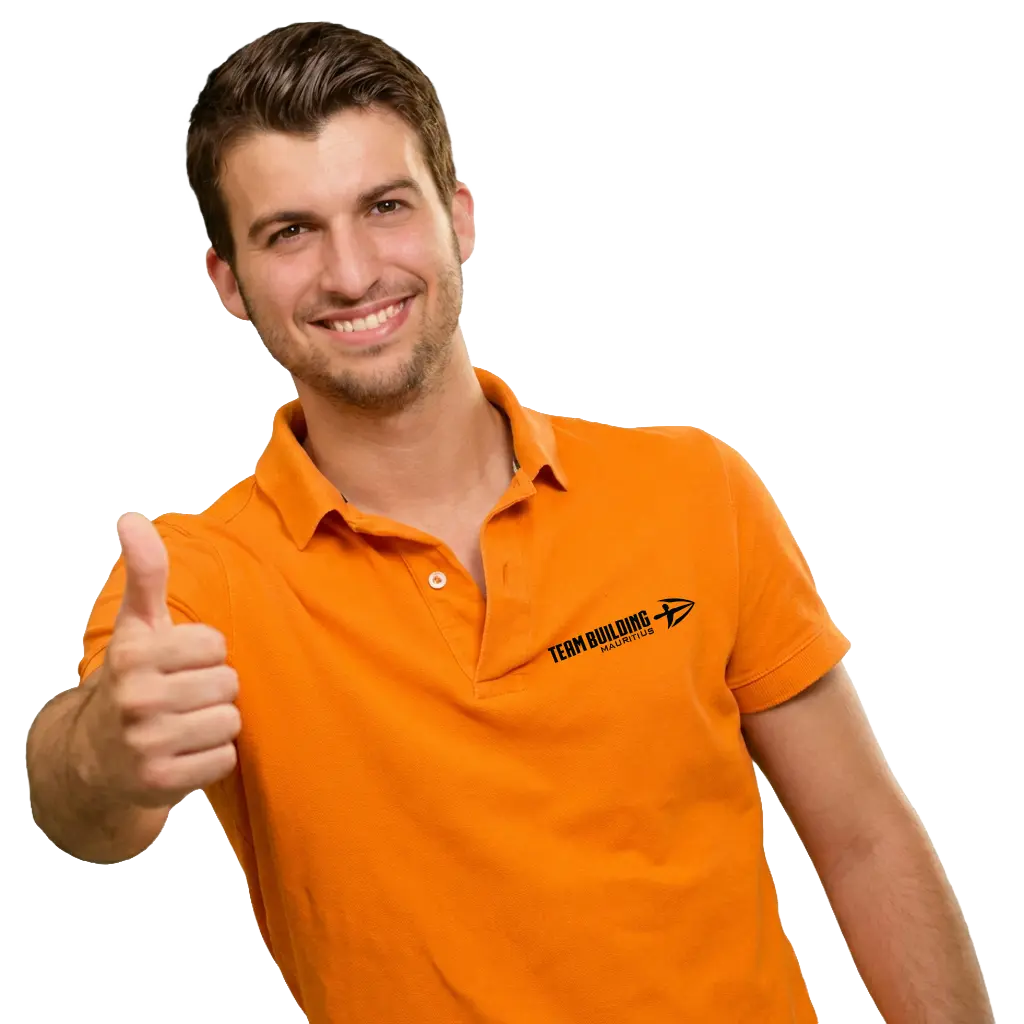 Team building event in Mauritius — crowd cheering with boomwhacker tubes