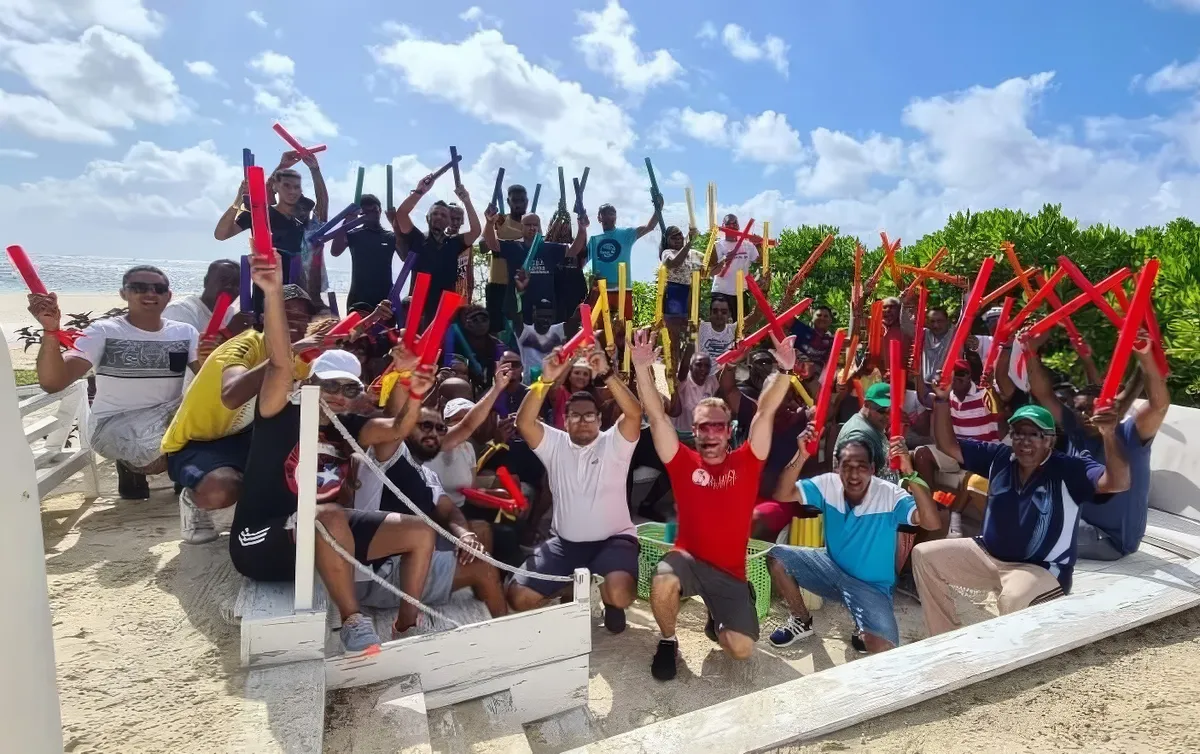 Boomwhacker celebration on beach