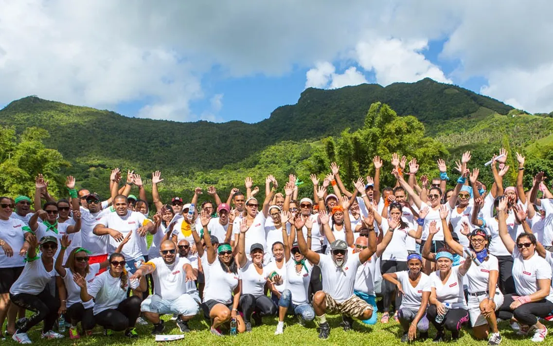 Team building group photo in Mauritius mountains