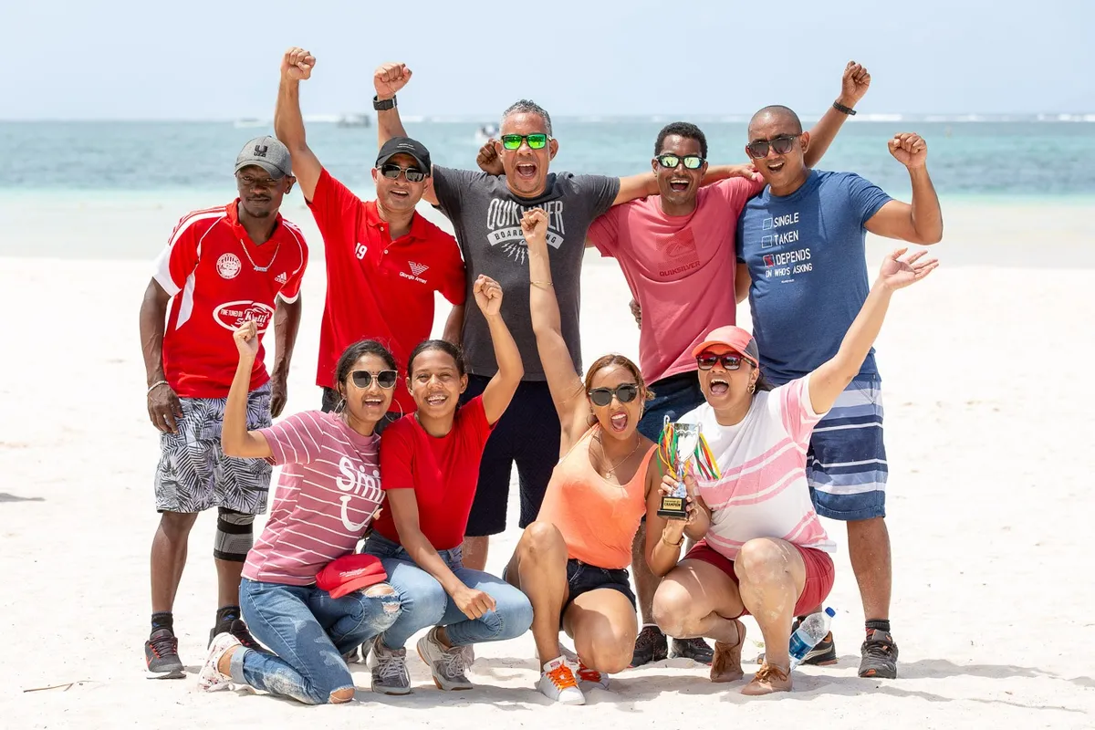 Team victory trophy celebration